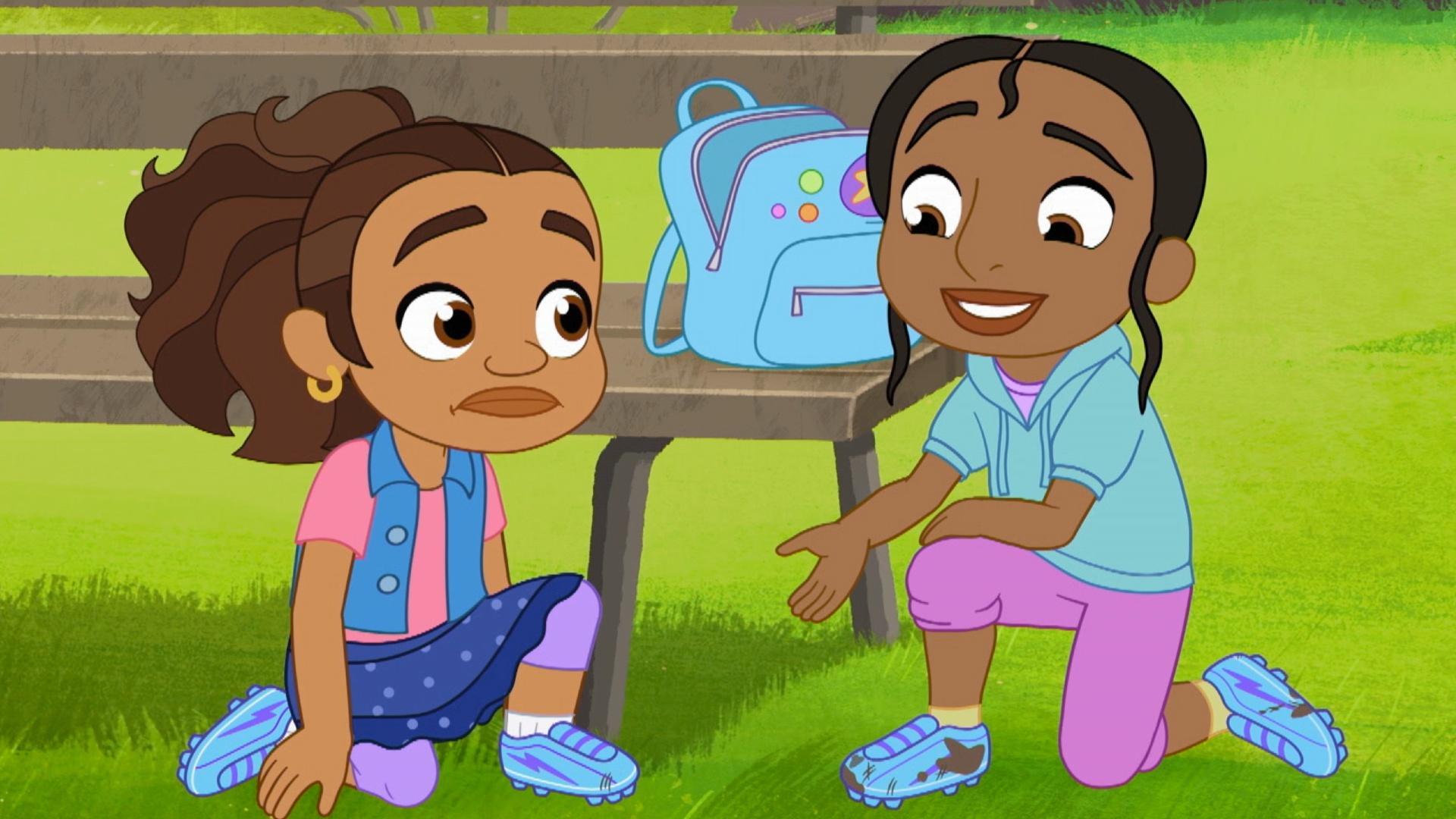 Alma tries to keep her new cleats clean. / Alma upsets her friends by changing the rules.