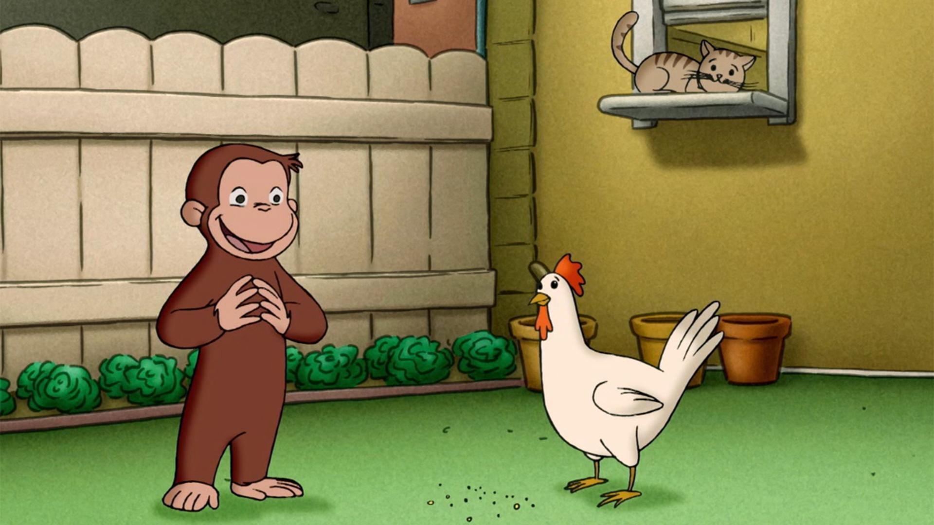 George can't wait for Allie's dance party./George discovers the chickens aren't sleeping.