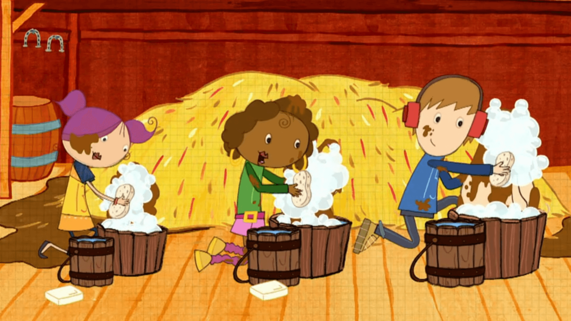 Peg and Cat make a set symmetrical.