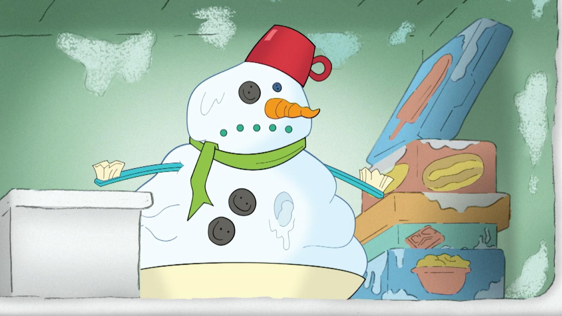 A heat wave threatens George's snowman. / George makes a totem pole for Father's Day.